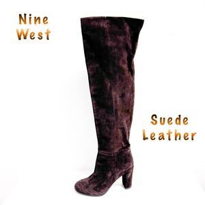 Dark Chocolate Brown Over the Knee Suede Leather Heel Boots Woman 8